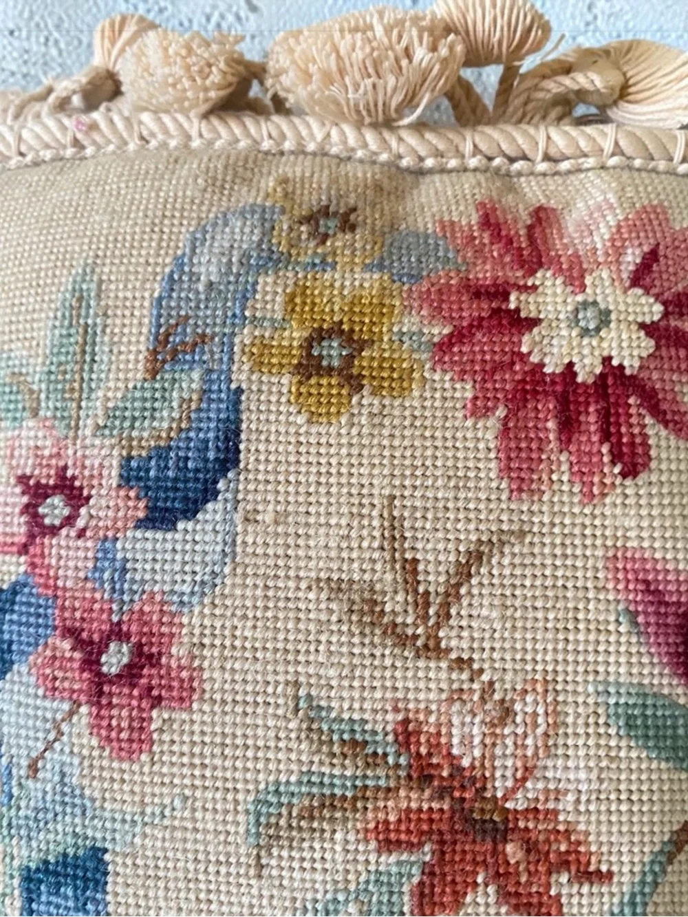 Vintage Needlepoint Throw Pillows – Set of 2 – Feather/Down Filled – 14” x 14”